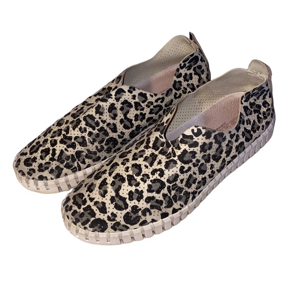 Ilse Jacobsen Tulip Perforated Latte Leopard Print Slip-On Shoes 37 6.5-7 - Picture 1 of 13